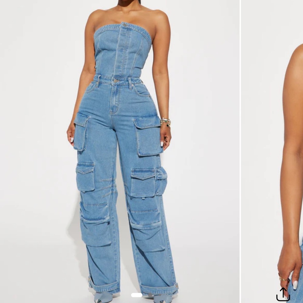 Fashion Nova Light Blue Denim Jumpsuit